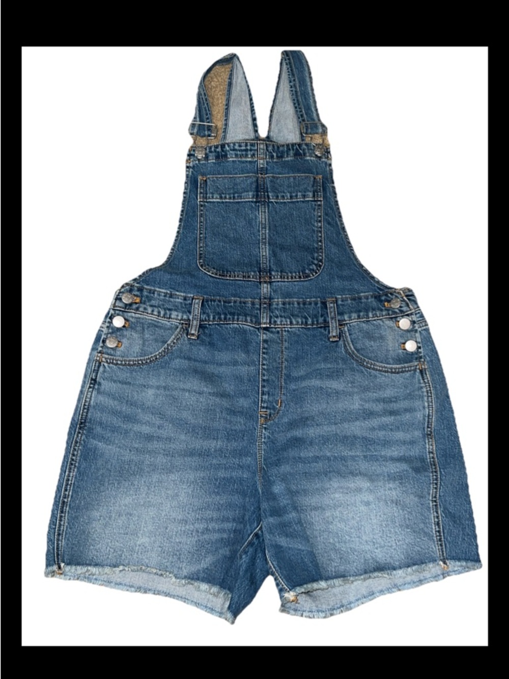 EUC J Crew Overall Shorts Reimagined Med Back Front& Chest Pkts Button Sides